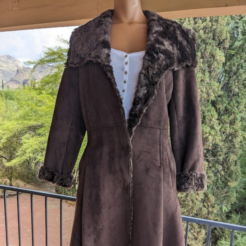 CALVIN KLEIN FAUX FUR GORGEOUS SOFT SUEDE COAT